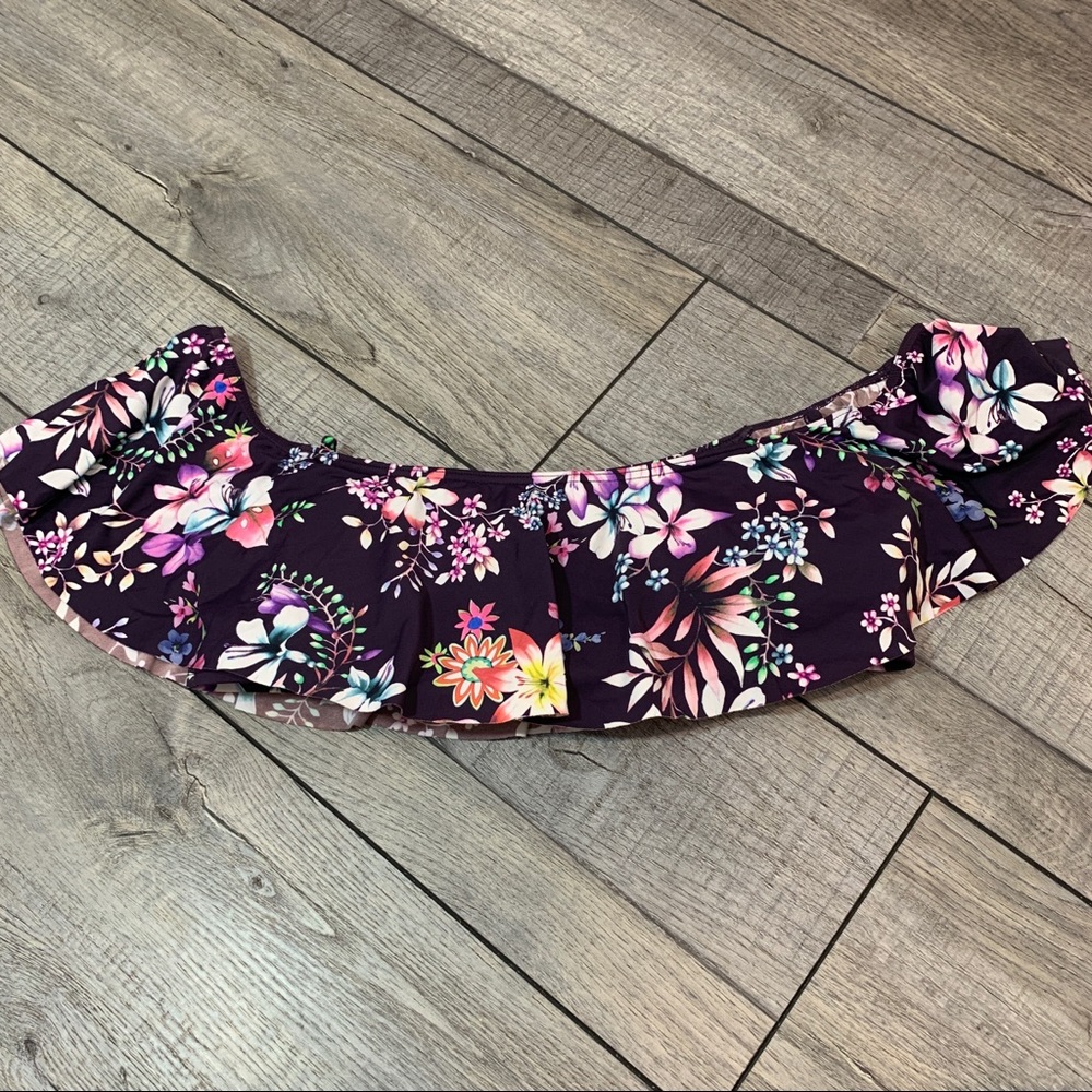Hobie Floral Ruffle Top Sleeve Bikini Top - Large